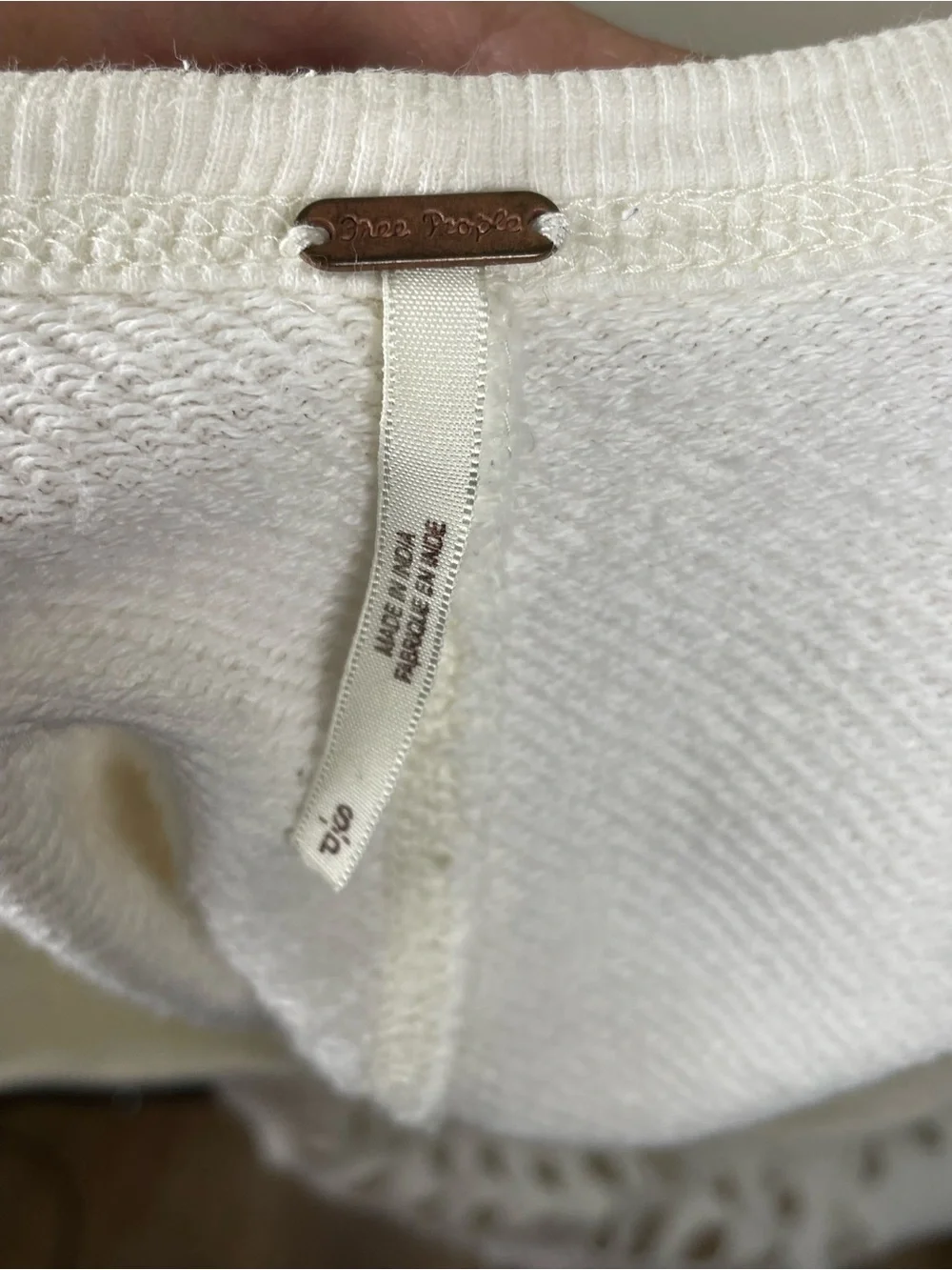 Free People Crumpette Cropped Eyelet Sweatshirt Ivory Boho Cottagecore Small